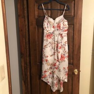 My Favorite Day Ivory Floral Spaghetti Strap Midi Dress Tulip Skirt